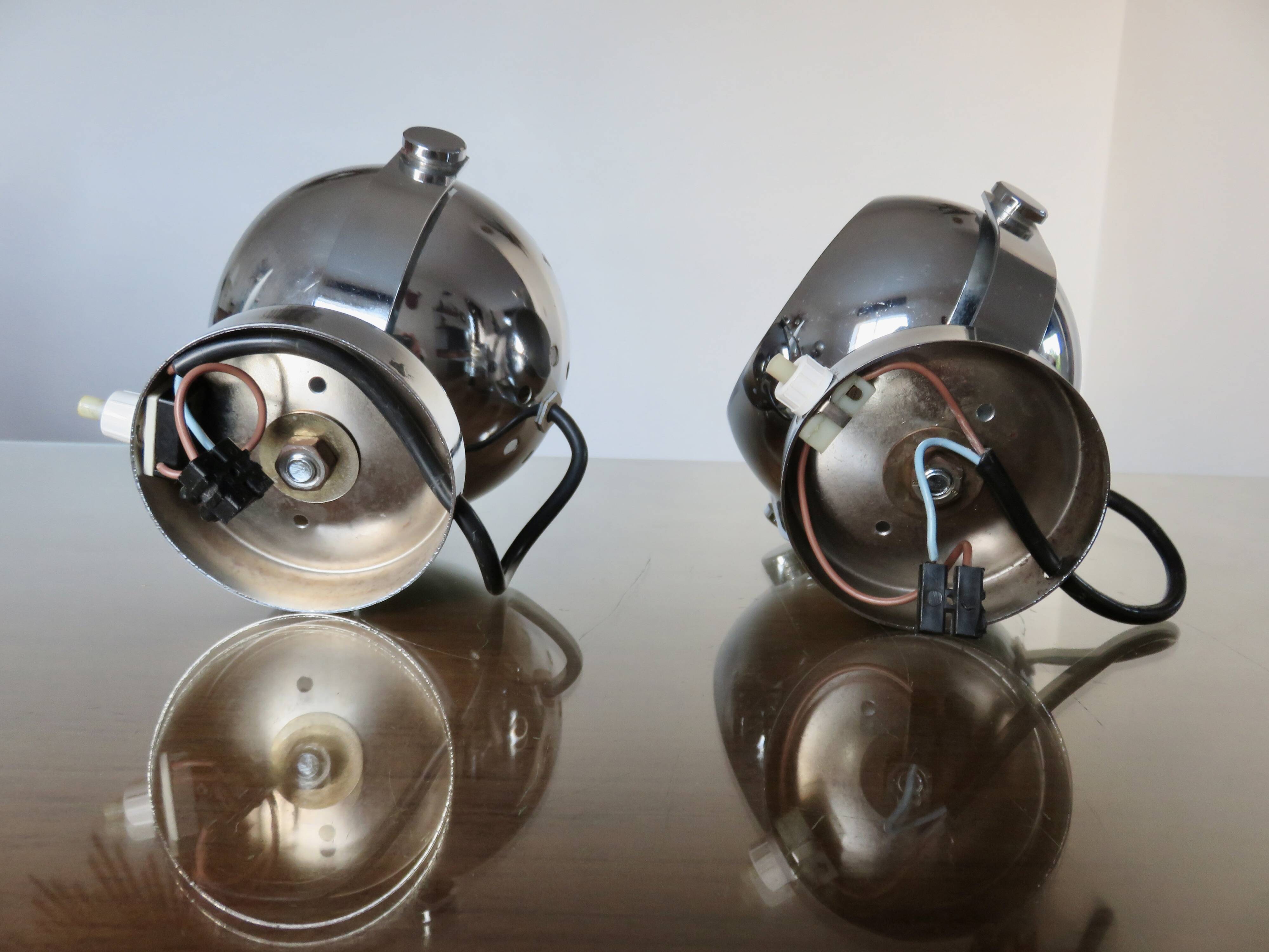 Pair of chrome "eye ball" wall lights 1970