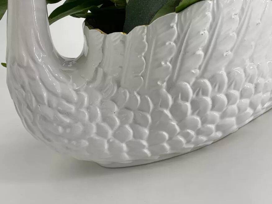 Vintage white and gold ceramic swan planter