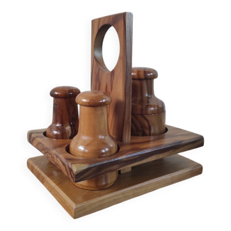 Vintage olive wood condiment service