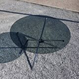 Round chrome metal table with smoked glass top from the 70s