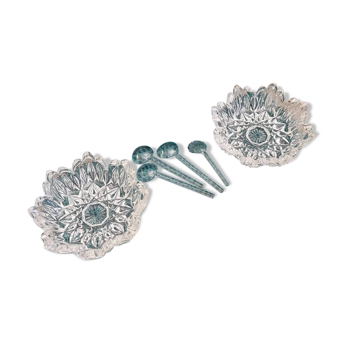 Pair of crystal salt cellars with spoons