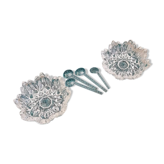 Pair of crystal salt cellars with spoons