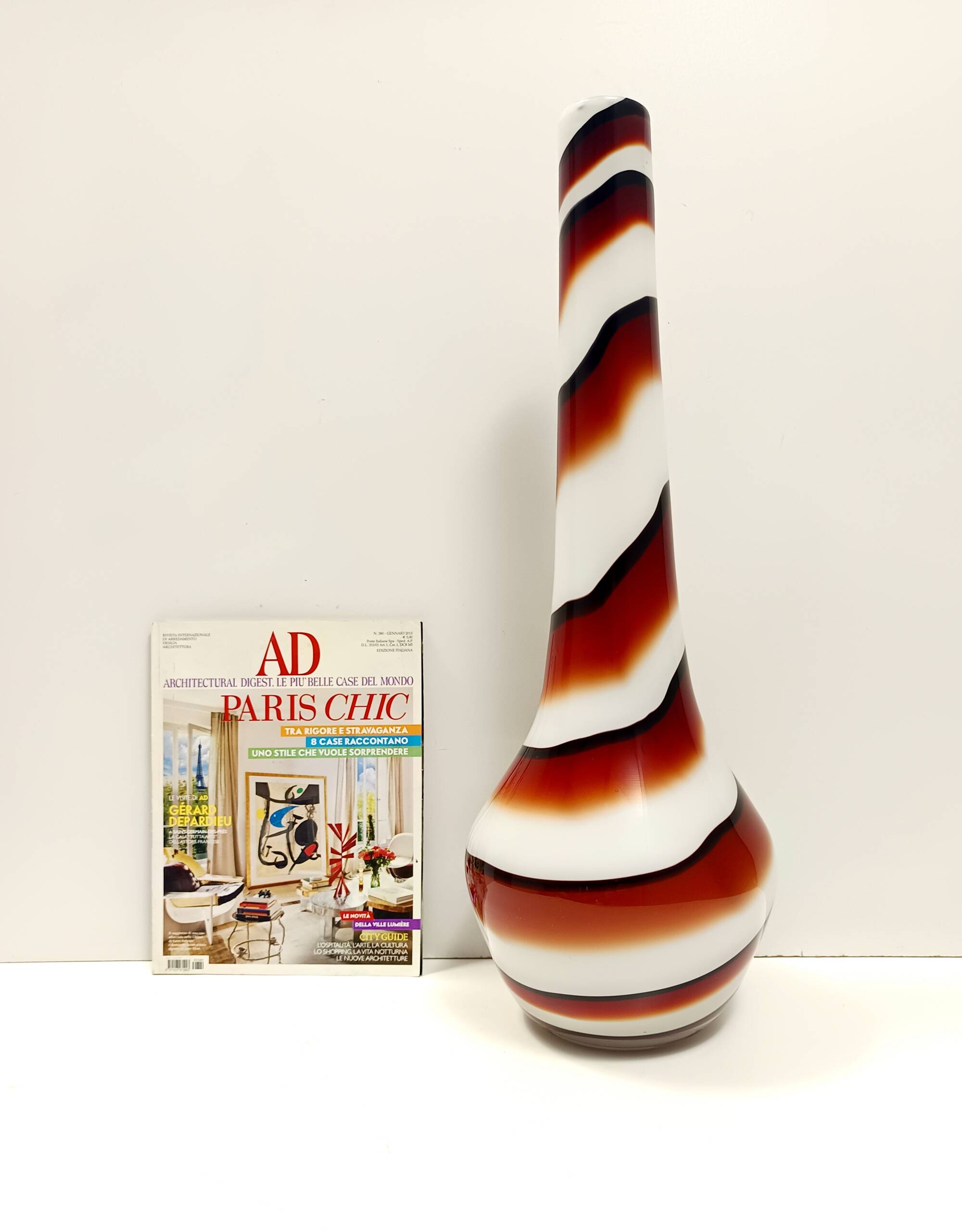 Large Red, Black and White Glass Vase attr. to Carlo Moretti