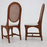 Set of 6 Antique Rattan Dining Chairs with Cane Backrest