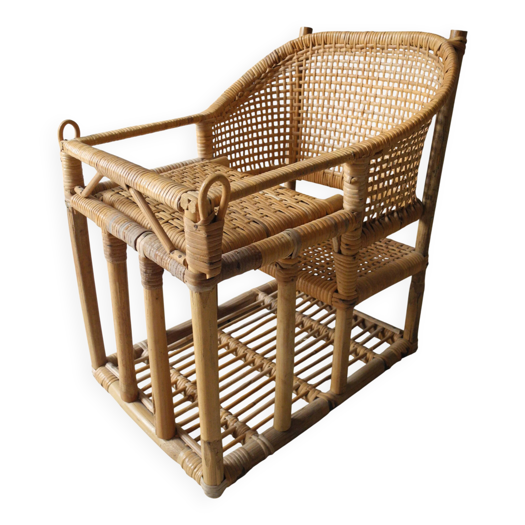 vintage rattan bamboo baby doll chair