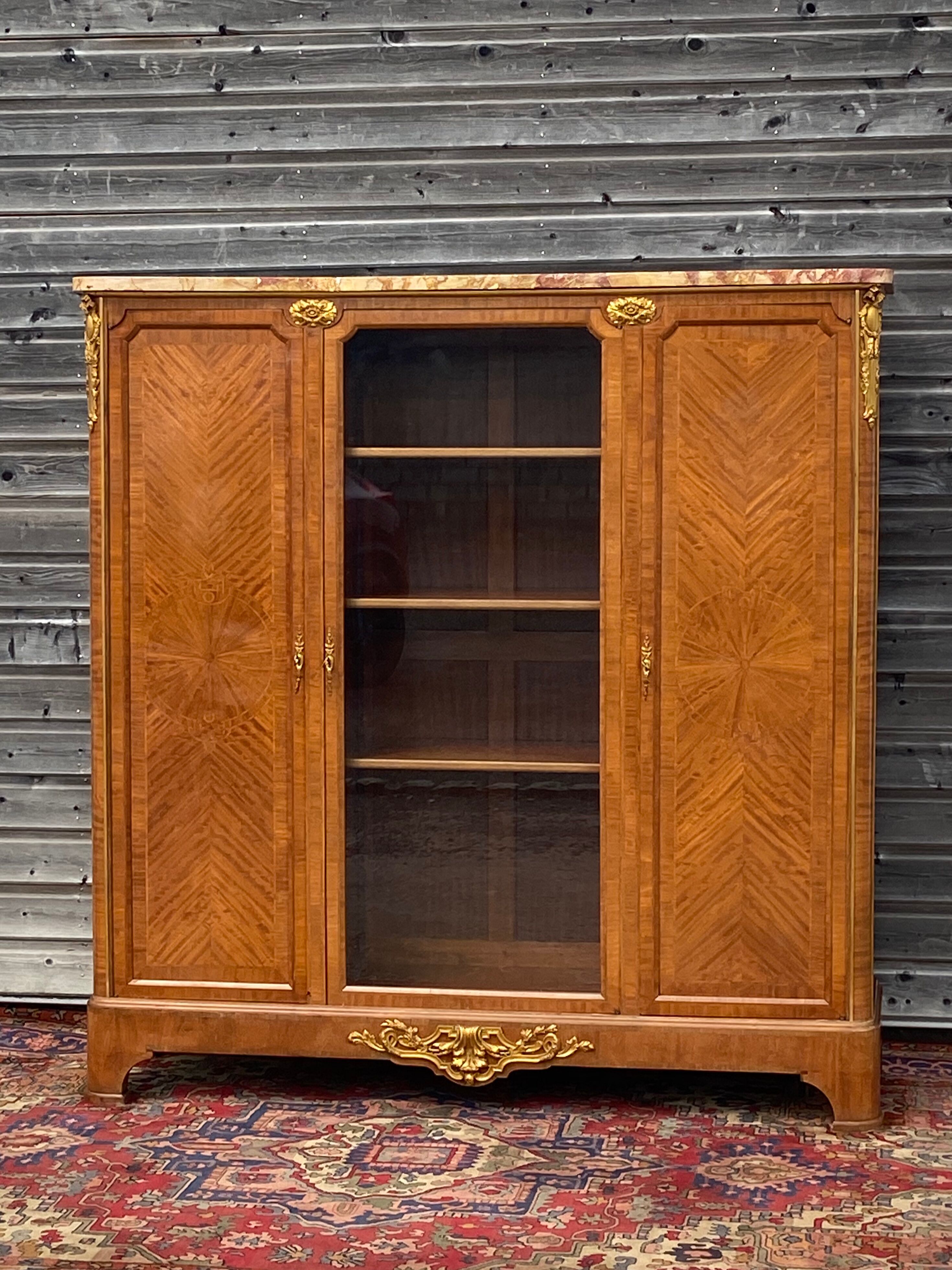 Glass bookcase in marquetry Maison Haentges Frères XIXth century