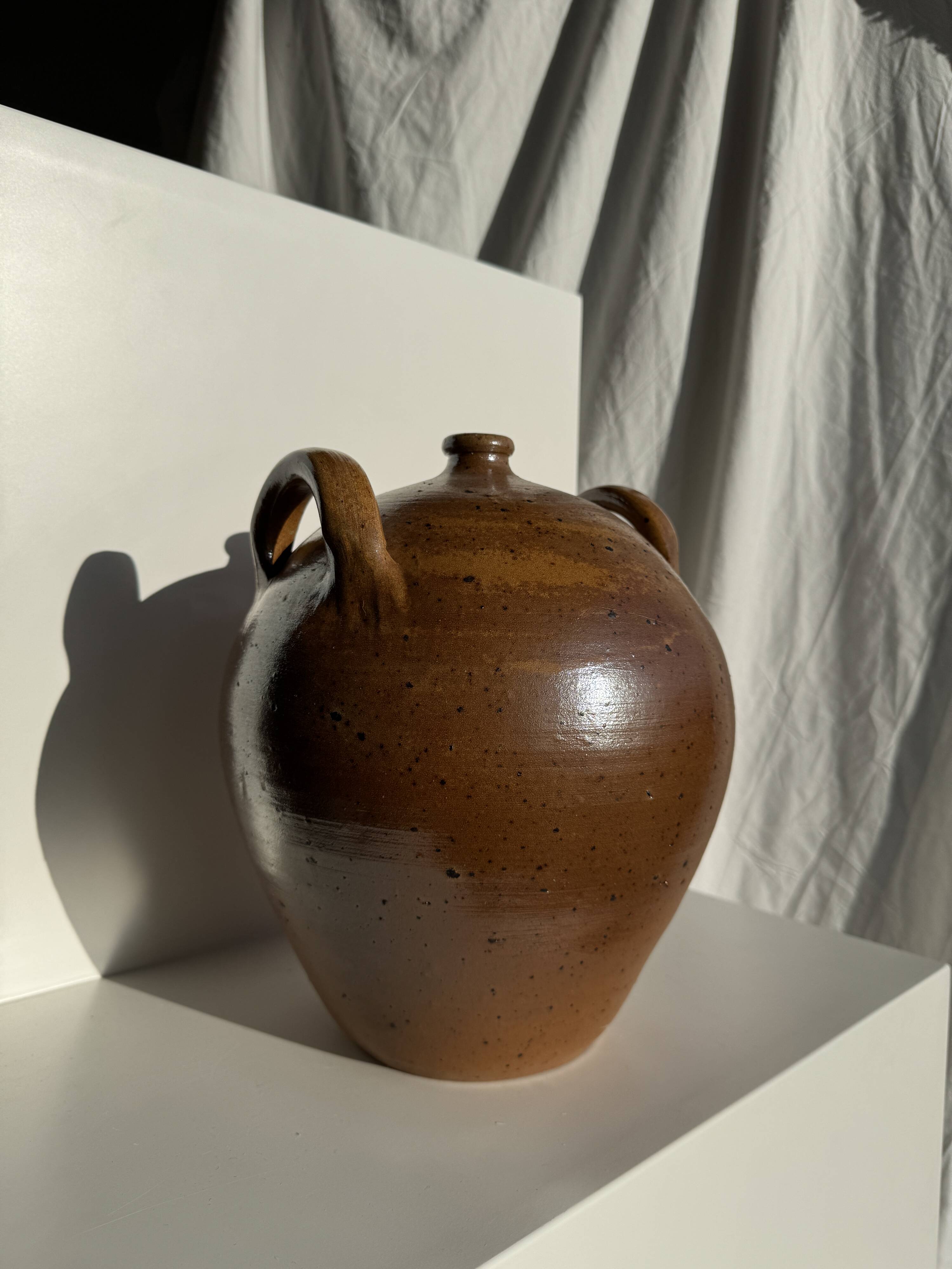 Large round stoneware jar