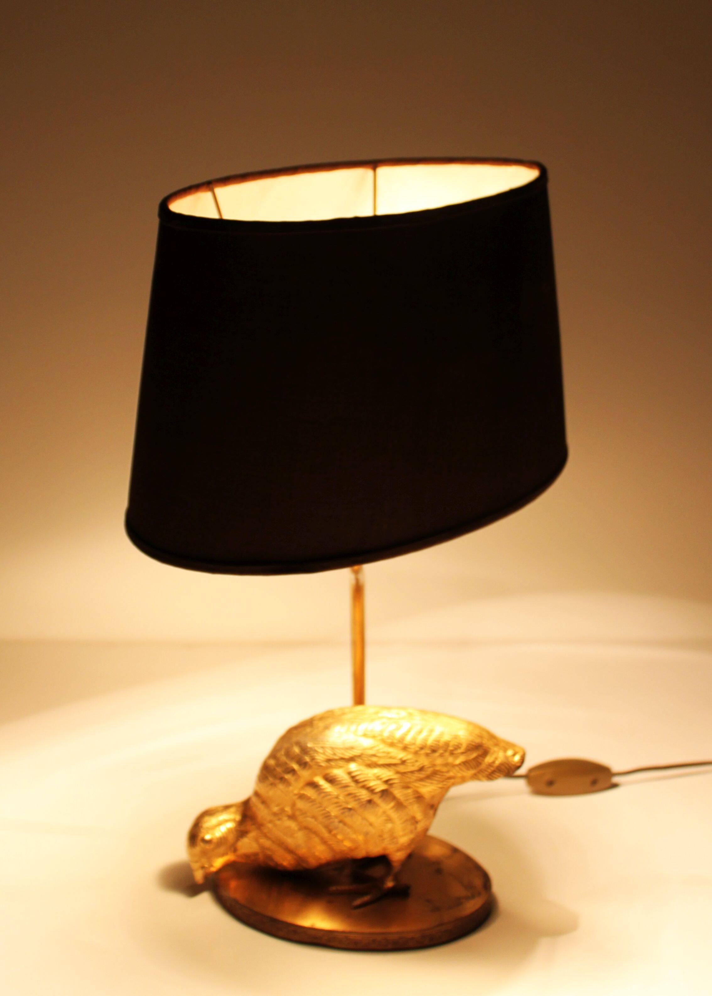 Paire de lampes perdrix en métal doré, 60’s