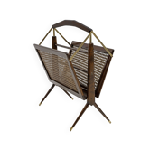 Mid-Century Modern Italian Wicker and Brass Magazine Rack, 1950