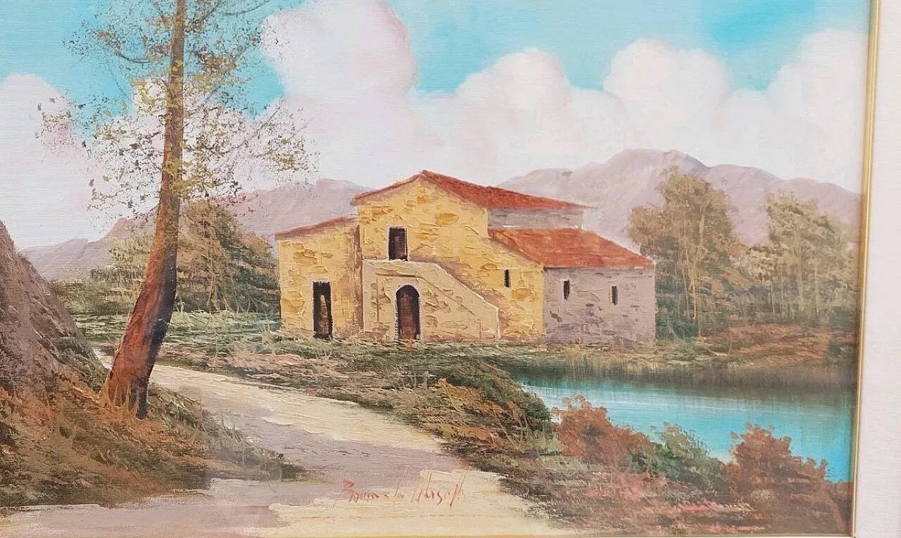 Tuscan landscape by R. Morelli, oil on canvas, late 20th century