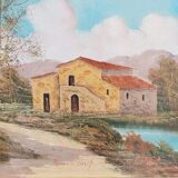 Tuscan landscape by R. Morelli, oil on canvas, late 20th century