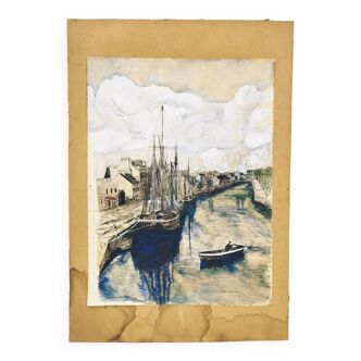 Drawing indian ink marine port table
