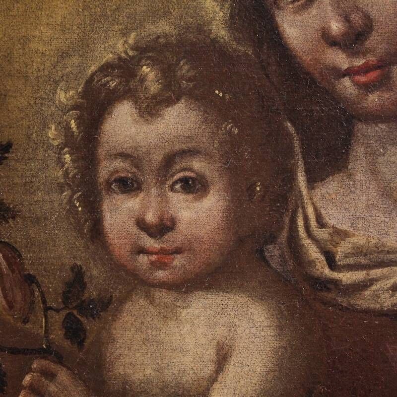 Antique Italian painting, Madonna and Child, from the 17th century