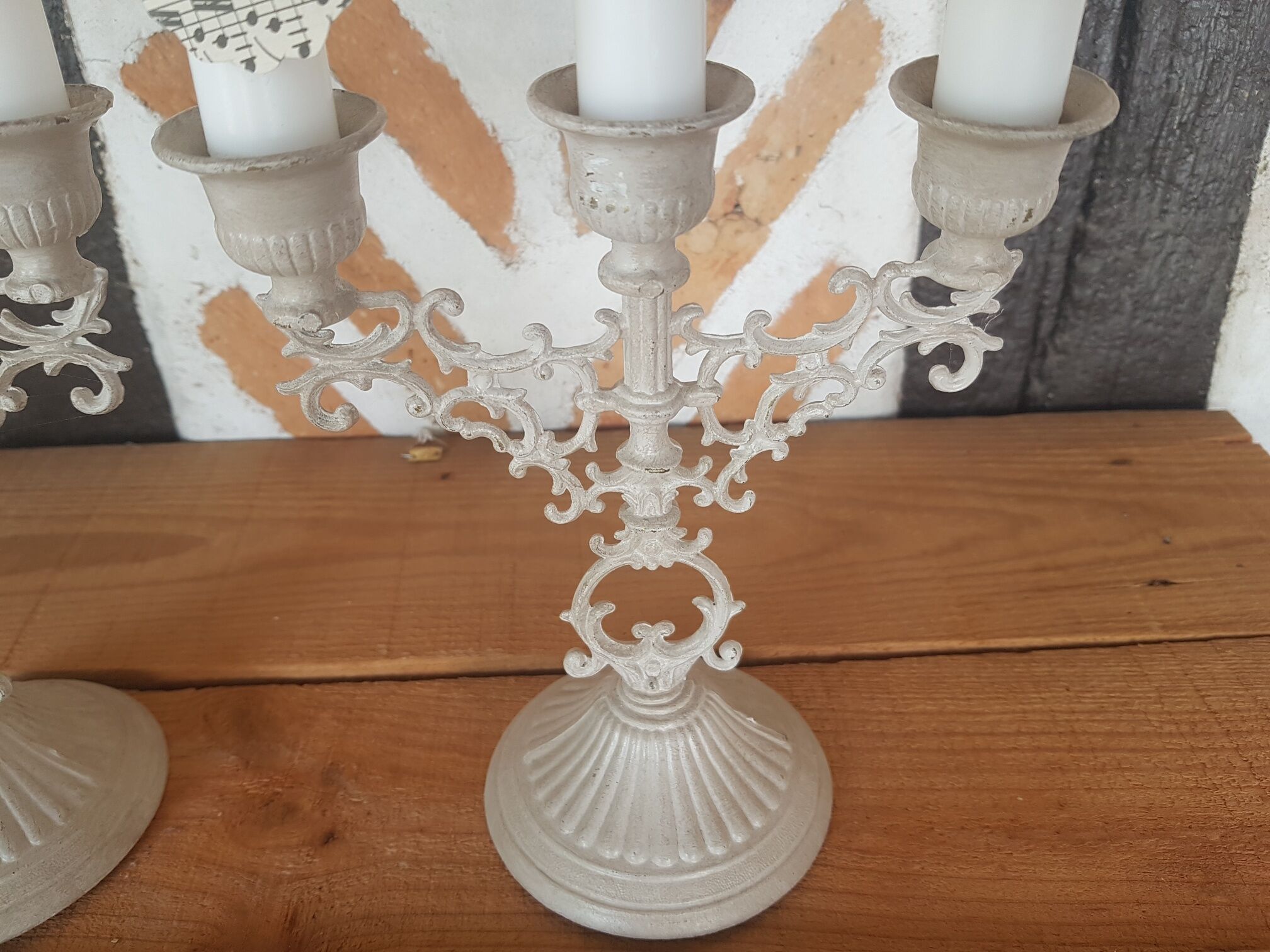 Pair candlesticks candlesticks 3 fires patina linen