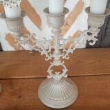 Pair candlesticks candlesticks 3 fires patina linen