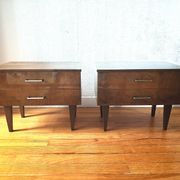 Pair of modernist bedside tables in veneered wood, 1950s-60s