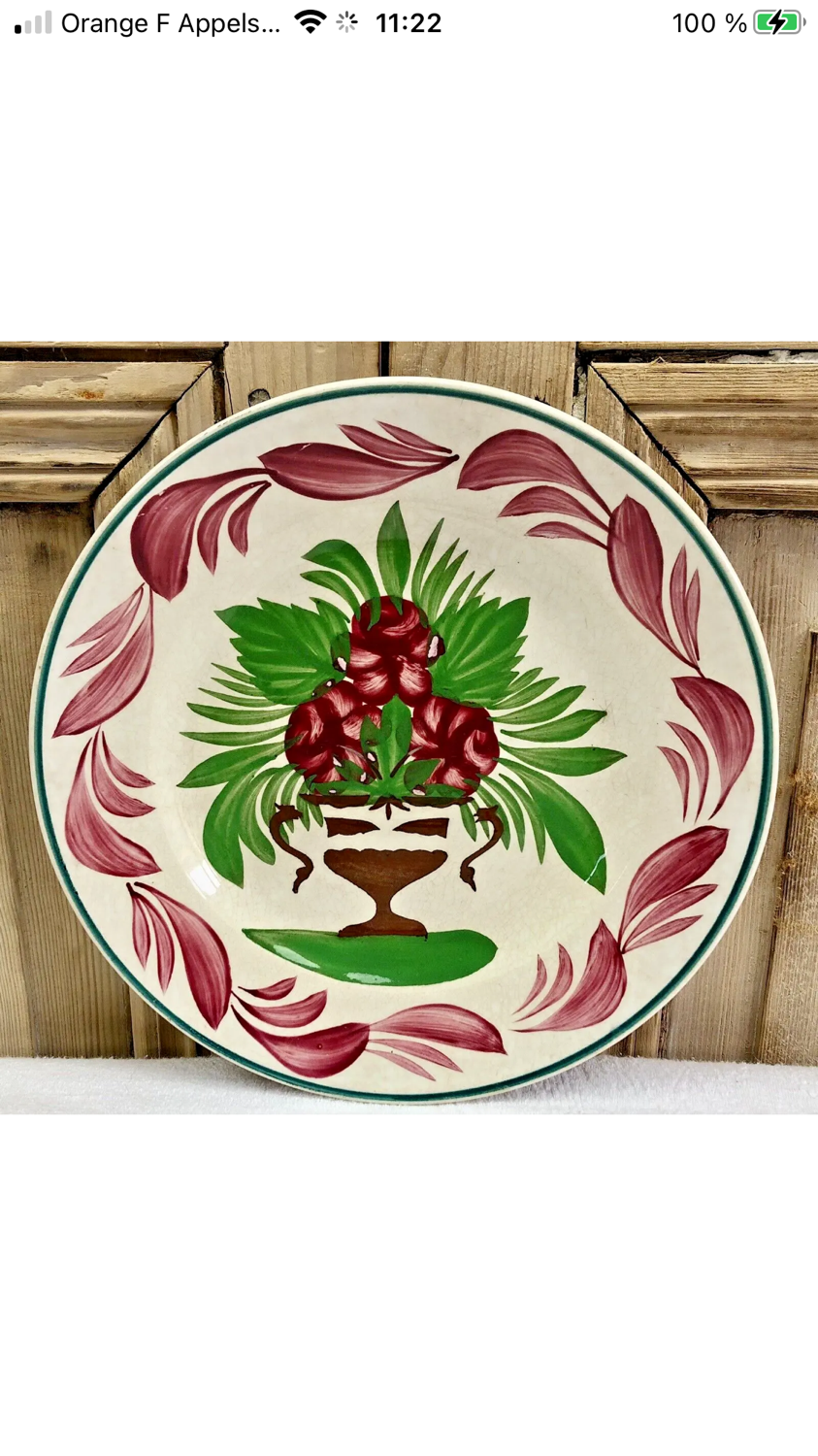 7 dessert plates XIX Sarreguemines stencil decoration