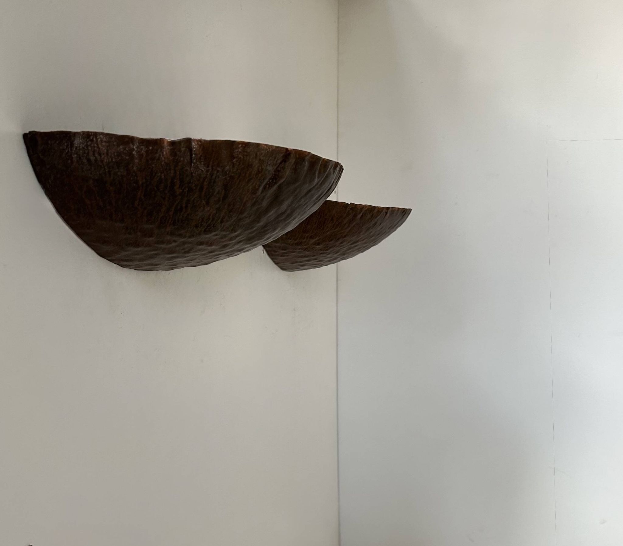 Pair of vintage wall lights, treated rusted metal, France, 1980