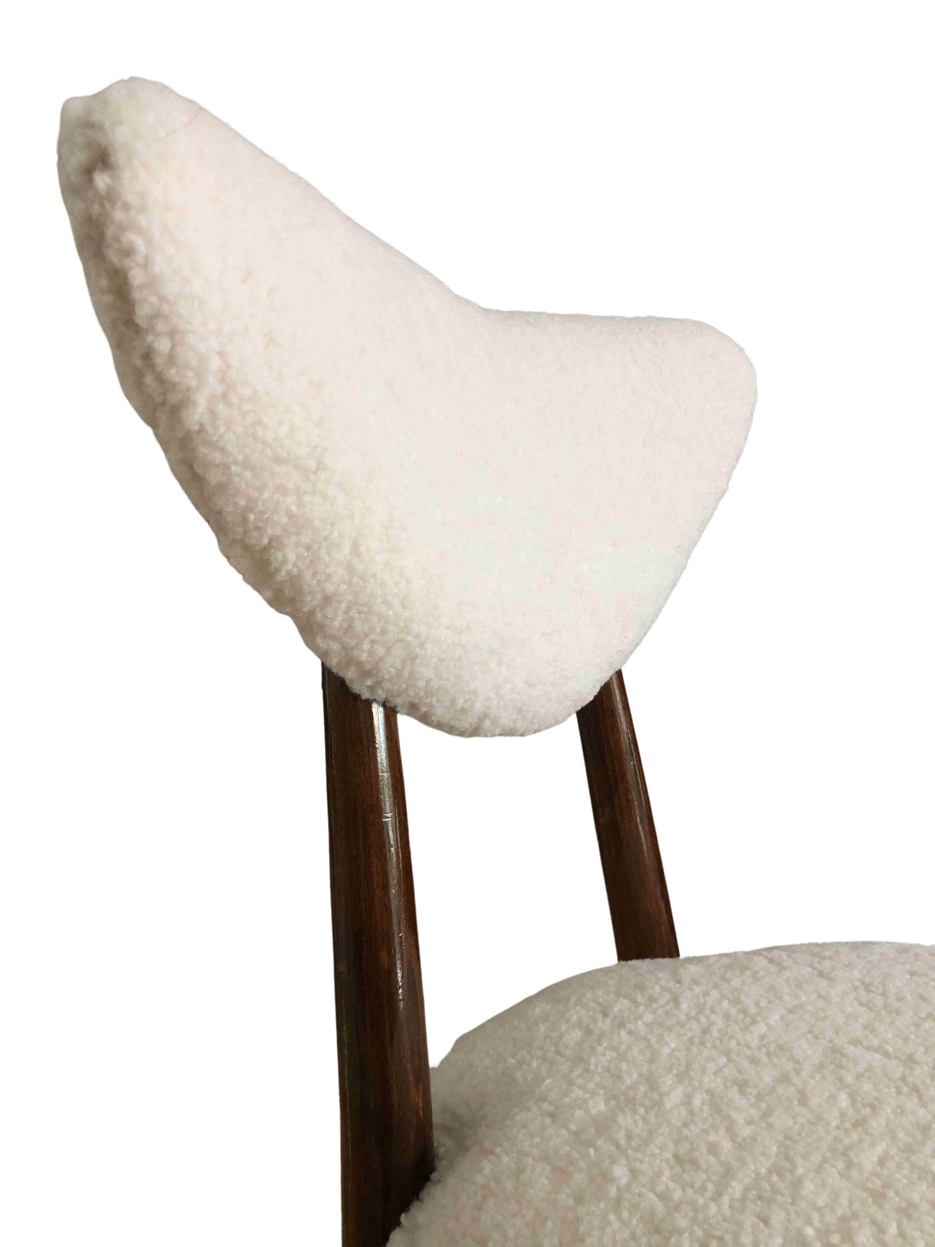 Midcentury White bouclé Heart Chairs, by Kurmanowicz, 1960s, Set of 6