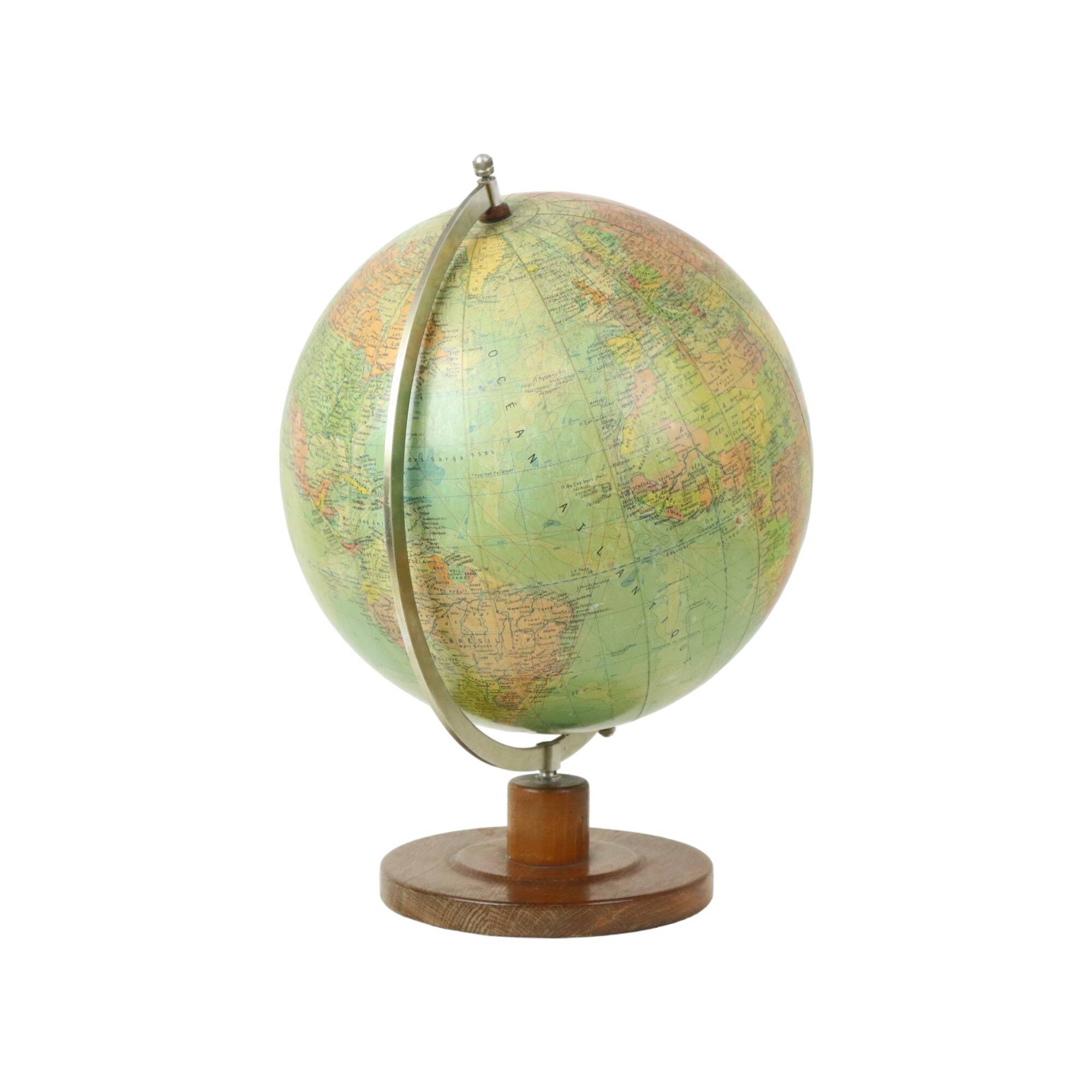 Vintage globe with oak base Dr Arthur Krause 1950s