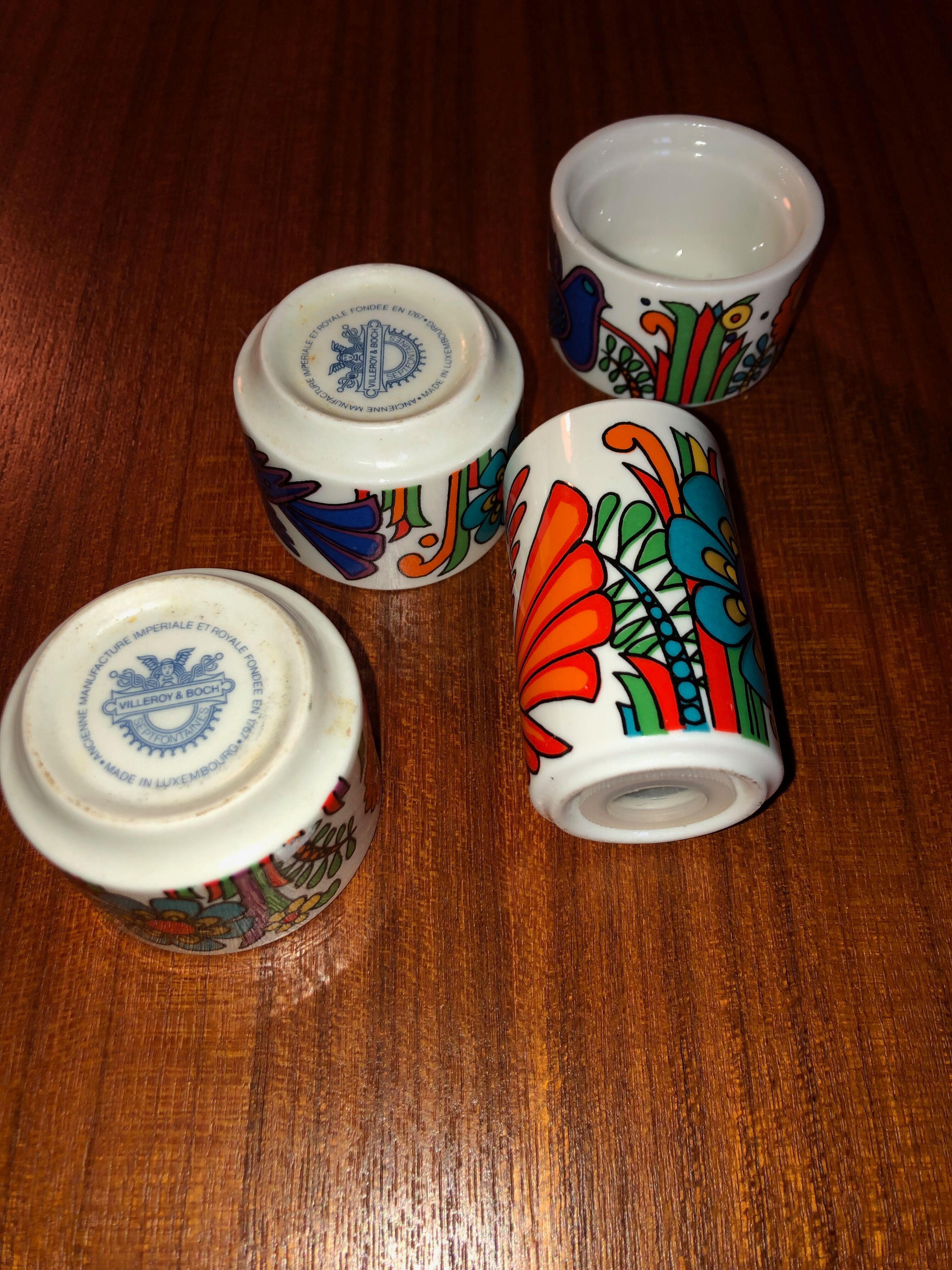 3 Coquetiers + salt shaker Villeroy Boch acapulco , vintage , ceramic