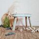 Tabouret de ferme en bois patine bleu vert