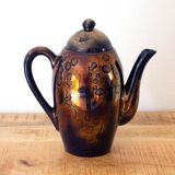 Shiny Blue Gold Ceramic Tall Teapot, Oily Splatter Pattern