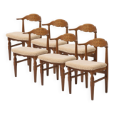 Ensemble de 6 chaises de salle à manger de Hennig Kjaernulf retapissées en peau de mouton