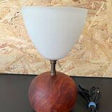 Small model wooden ball lamp with molded glass tulip