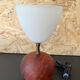 Small model wooden ball lamp with molded glass tulip