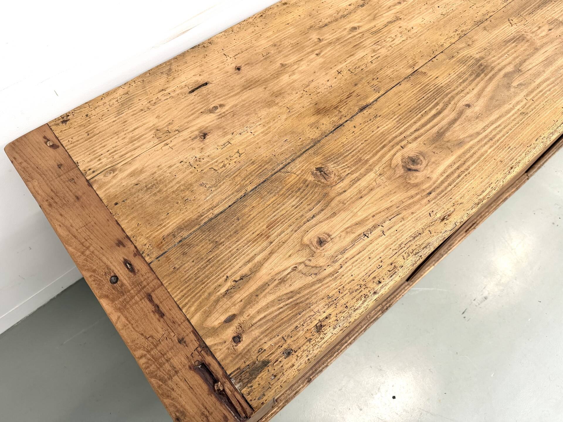 Very large pine trade counter, circa 1920.