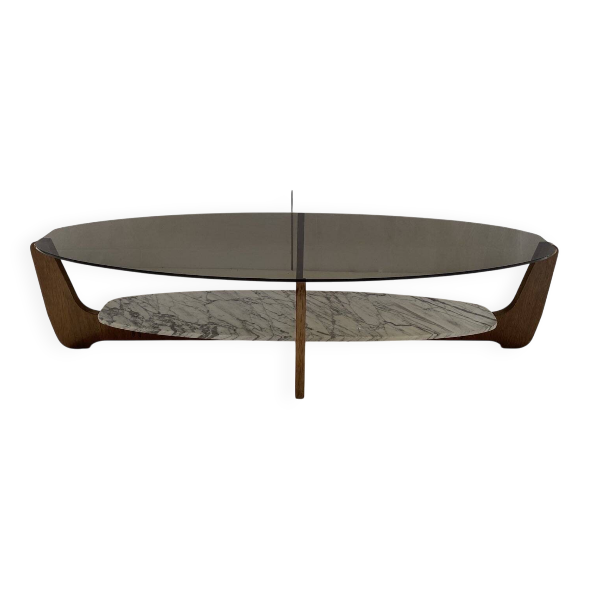 Coffee table with 2 smoked glass tops and grey veined white marble