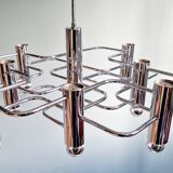 Chromed metal chandelier, design Gaetano Sciolari, 70s
