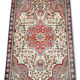 Handwoven oriental cream wool rug, traditional medallion carpet- 90x140cm
