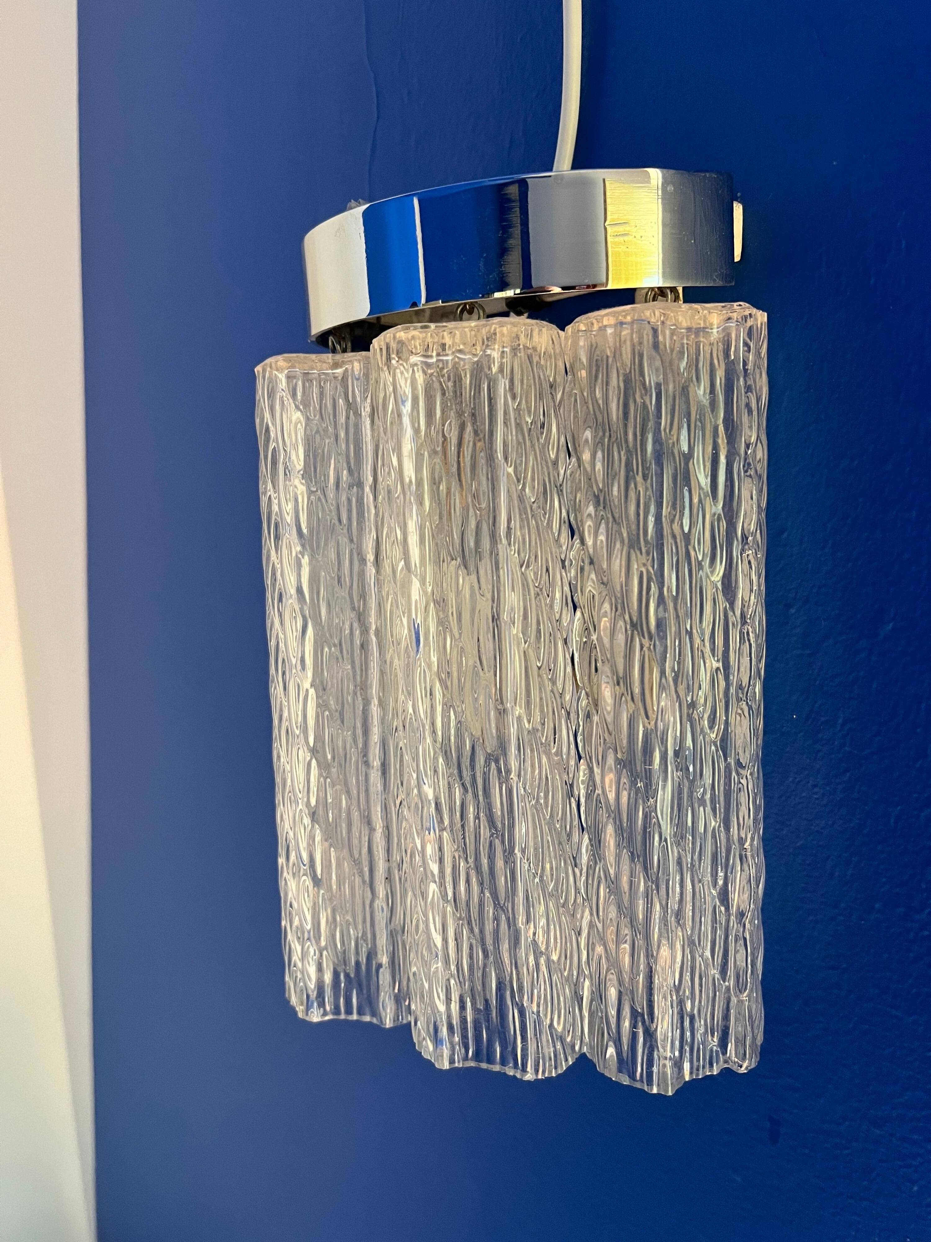 Set of two wall sconces in Murano glass and chromed metal, Italian Decorative