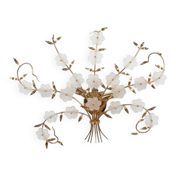 1980s wall lamp with 20 Murano glass flowers and 3 lights.