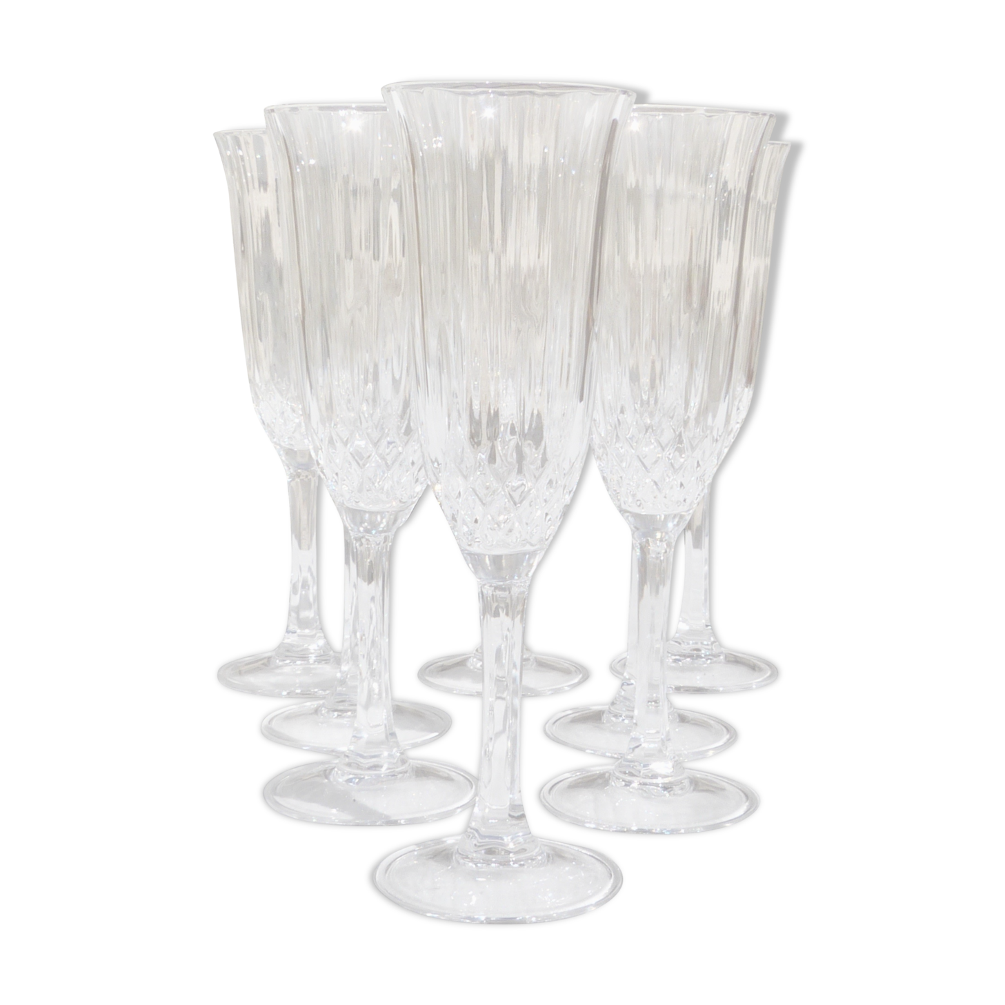 Set of 8 champagne flutes in cut crystal