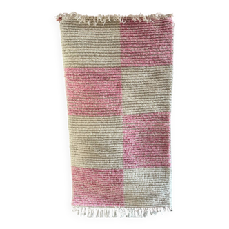 Pink white checkered small rug