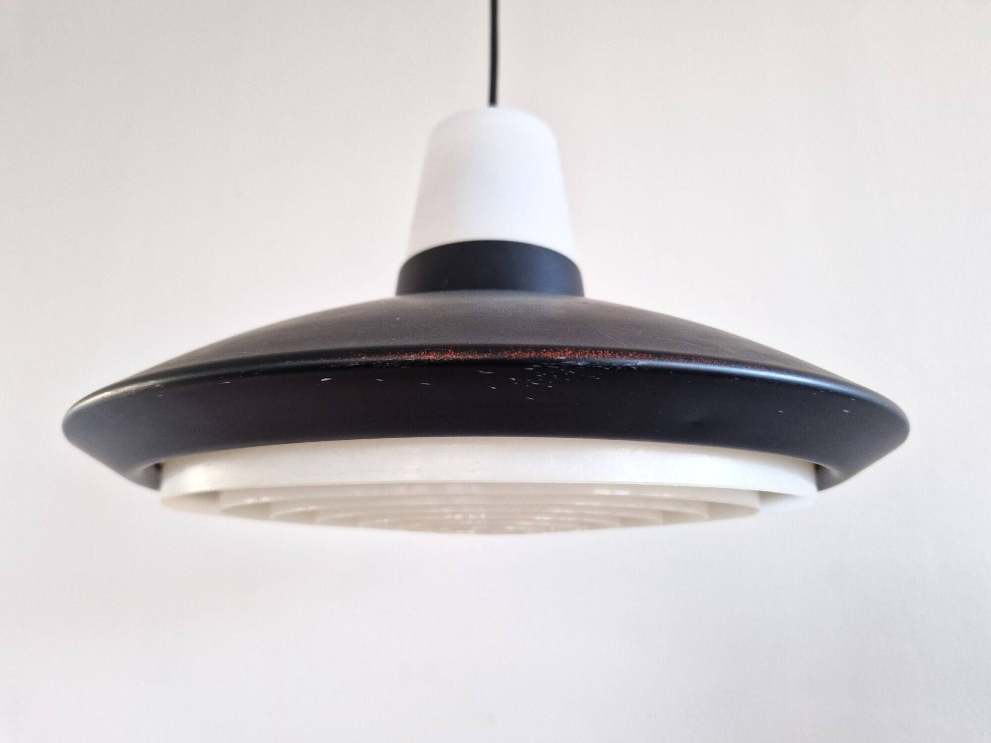 Set of 2 black and white pendant lamps for Nordisk Solar, Denmark 1960's