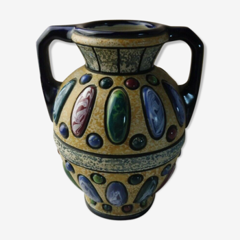 Vase décor bijoux jeweled Amphora Czecho-Slovakia
