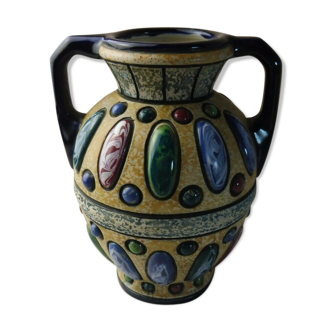 Vase décor bijoux jeweled Amphora Czecho-Slovakia