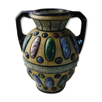 Ancient vase, jeweled/ jeweled decoration, Amphora Czecho-Slovakia