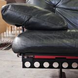 Corner sofa opening in leather and coffee table in marble by pierluigi cerri for frau, 1980s