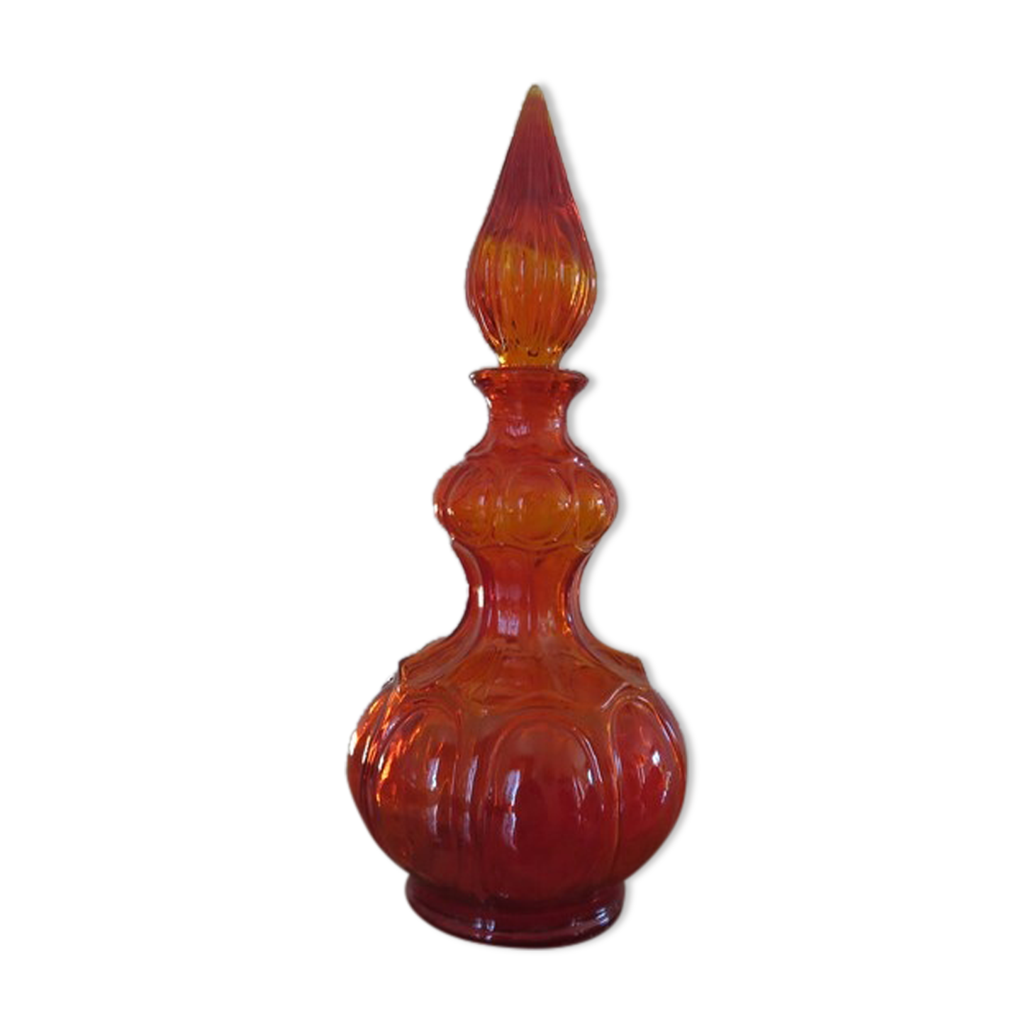 Empoli Italy decanter in orange structured glass 60s 70s