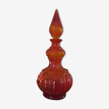 Carafe Empoli Italy en verre structuré orange années 60 70