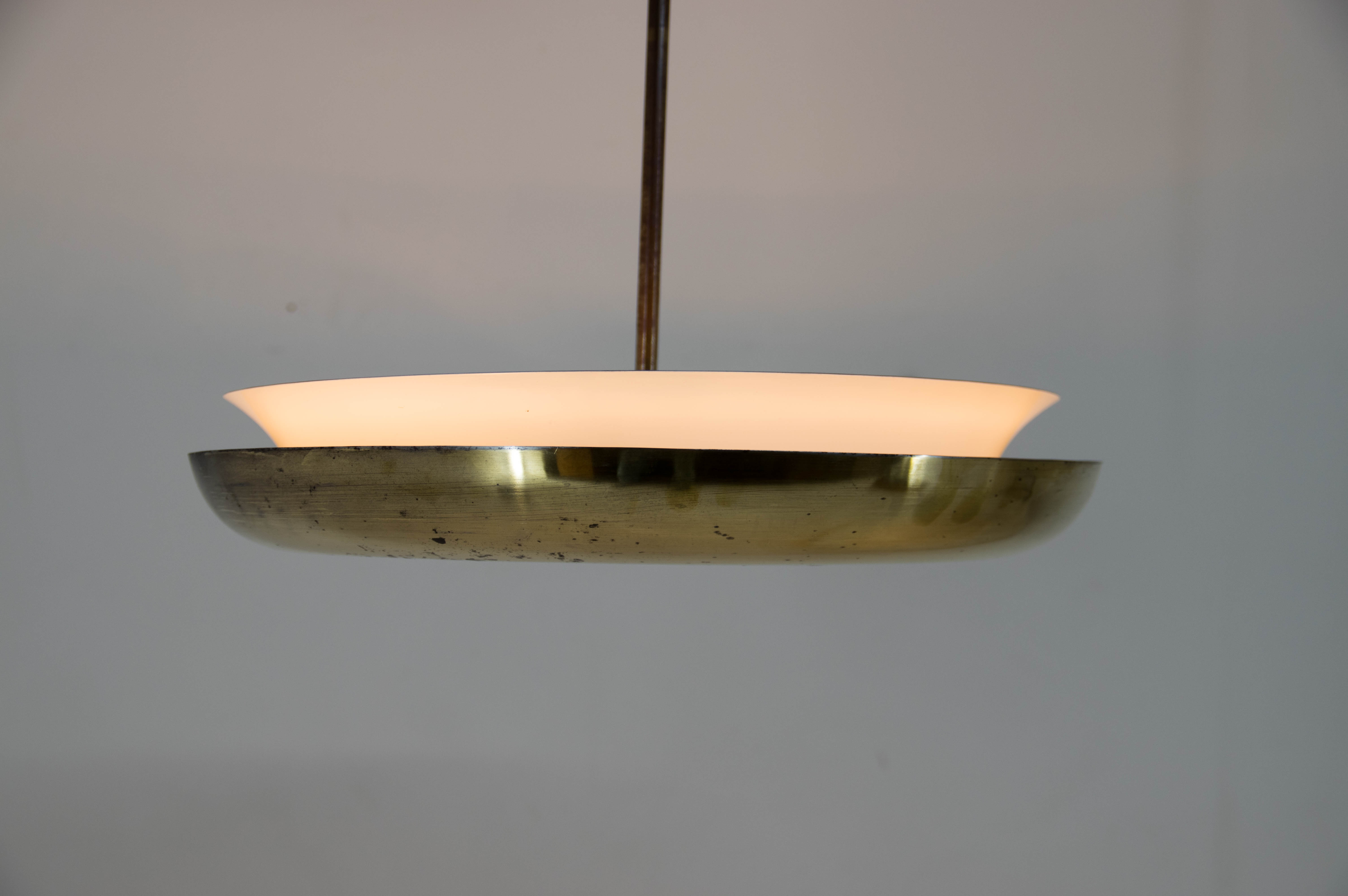 Buhaus / Functionalist Brass Chandelier UFO, 1930s, Restored