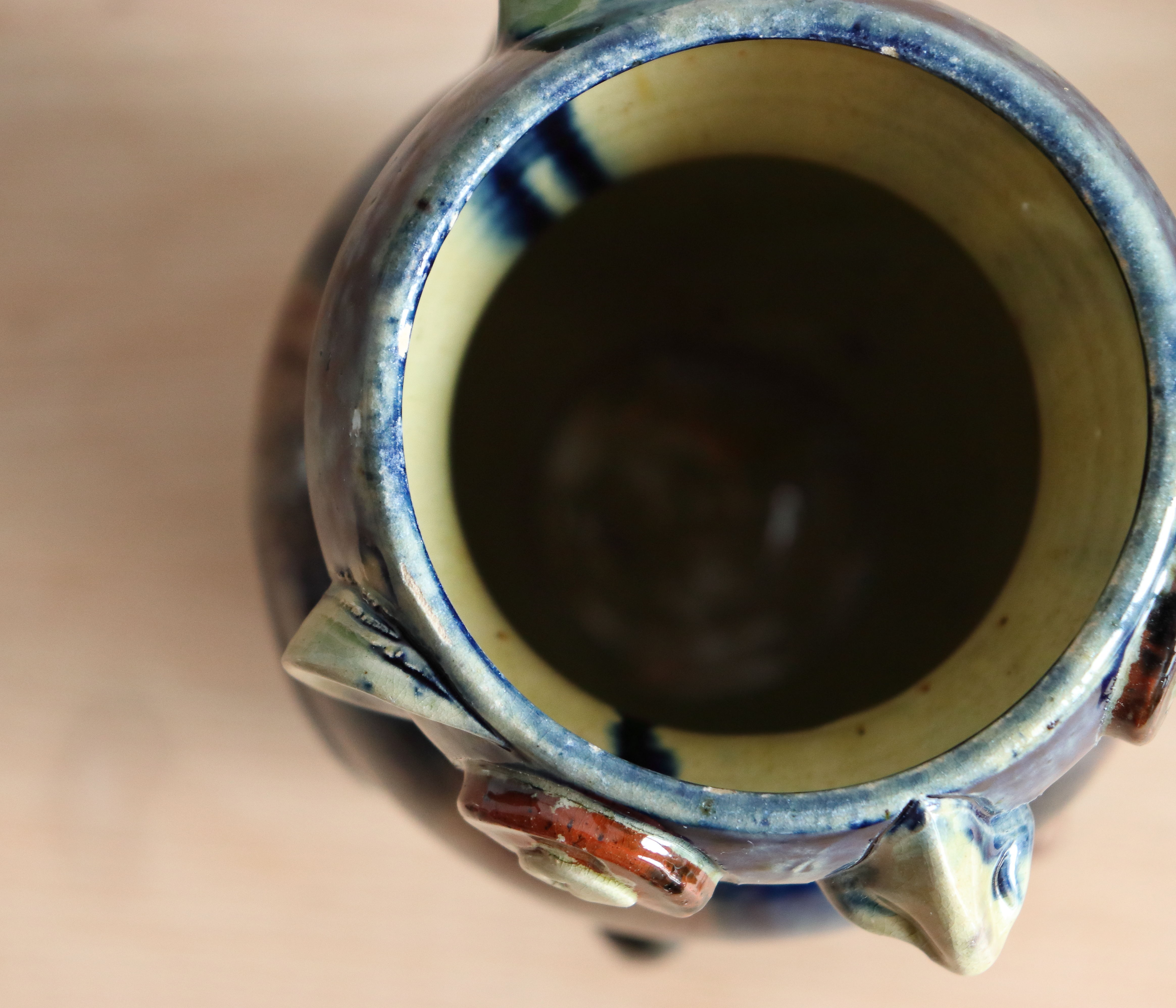 Zoomorphic ceramic owl vase in Flanders earth, Torhout Belgium, Art Nouveau period