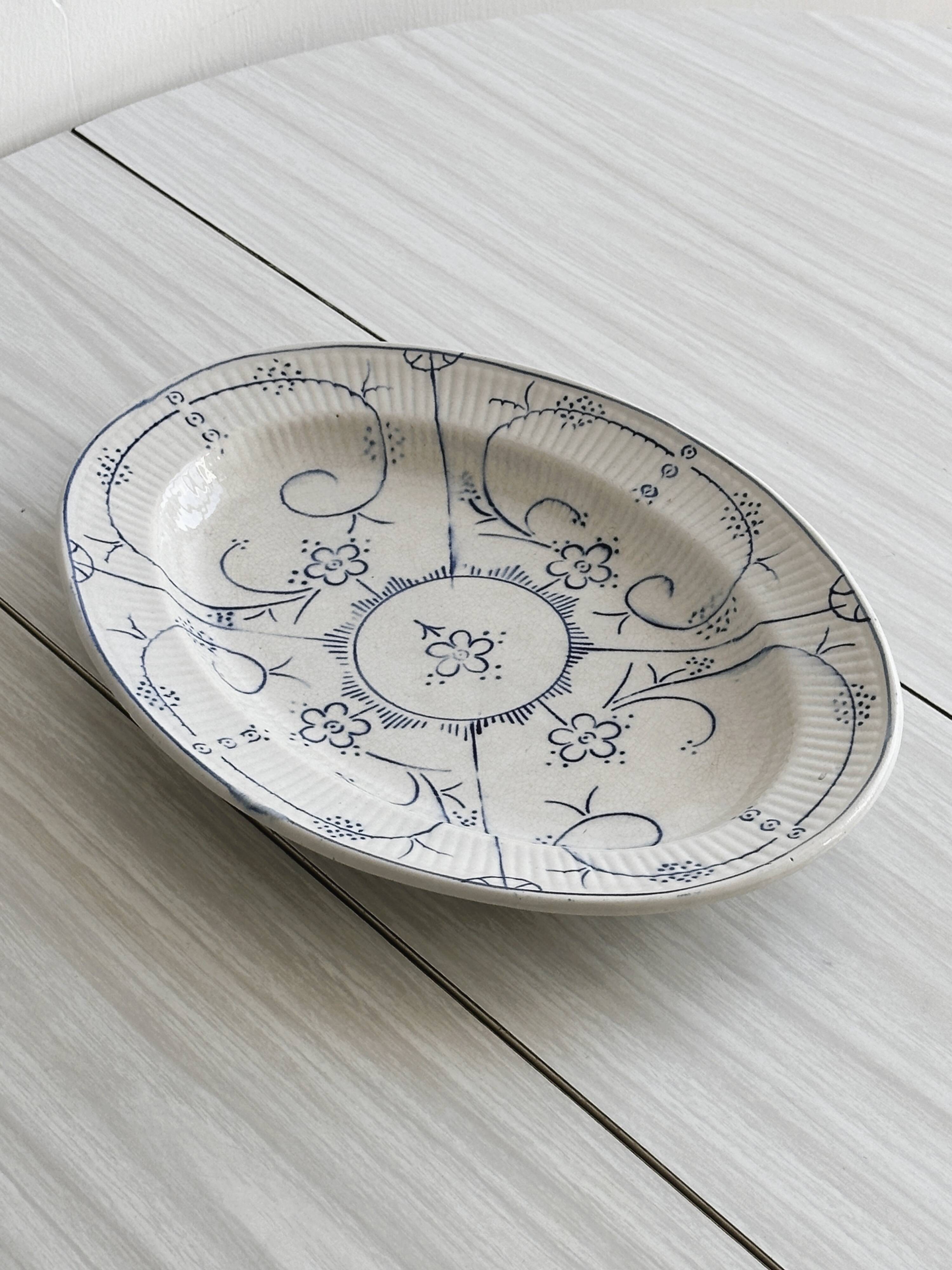 Vintage blue and white ceramic oval dish