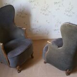 Pair of sculptural Bergère barrel armchairs