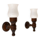 Pair of vintage wall sconces, wood and opaline, France, 1970.